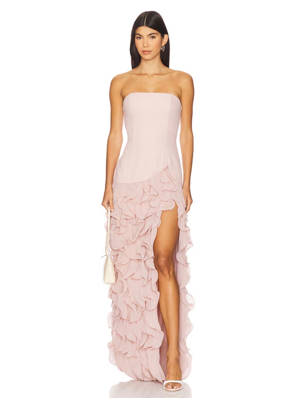 Lovers + Friends Revolve Rori Mauve Blush Pink Ruffled Frilled Strapless Gown S